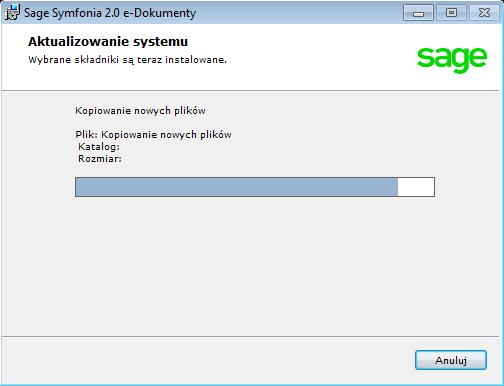 Instalacja programu Sage Symfonia 2.0 e-dokumenty 11 Rys. 21 Informacje o postępie instalacji.