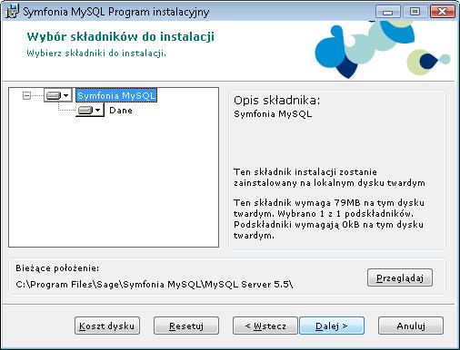 Instalacja programu Sage Symfonia 2.0 e-dokumenty 5 Rys. 9 Strona Wybór składników do instalacji.