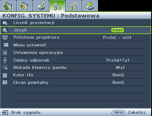 Ikona menu głównego Menu główne Podświetlenie Podmenu Aktualny sygnał Stan Naciśnij przycisk MENU/EXIT, aby powrócić do poprzedniej strony lub wyjść z menu.