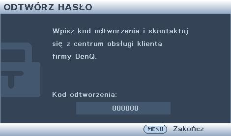 Można ponownie wprowadzić sześciocyfrowe hasło, bądź w przypadku, gdy hasło nie zostało zapisane w Instrukcji lub użytkownik całkowicie zapomniał hasło, możliwe jest wykonanie procedury przywracania