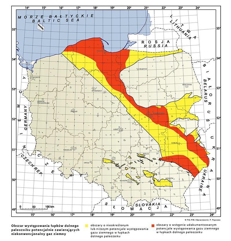 Strefa występowania w Polsce łupków dolnego paleozoiku