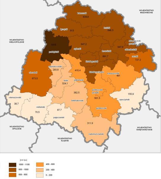 Rysunek 25: Potencjalne zasoby geotermalne na terenie powiatów woj. łódzkiego Pompy ciepła (źródło: http://www.sape.org.