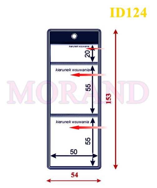 Wymiar zewnętrzny: 54x153 mm Wymiar wewnętrzny: 50x20 mm, 50x55 mm i 50x55 mm 3 kieszenie Zamówienie min.