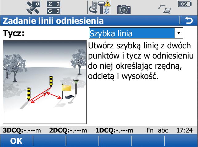 Tyczenie osi (Mierz -> Tyczenie+ ->Tyczenie osi) Metody