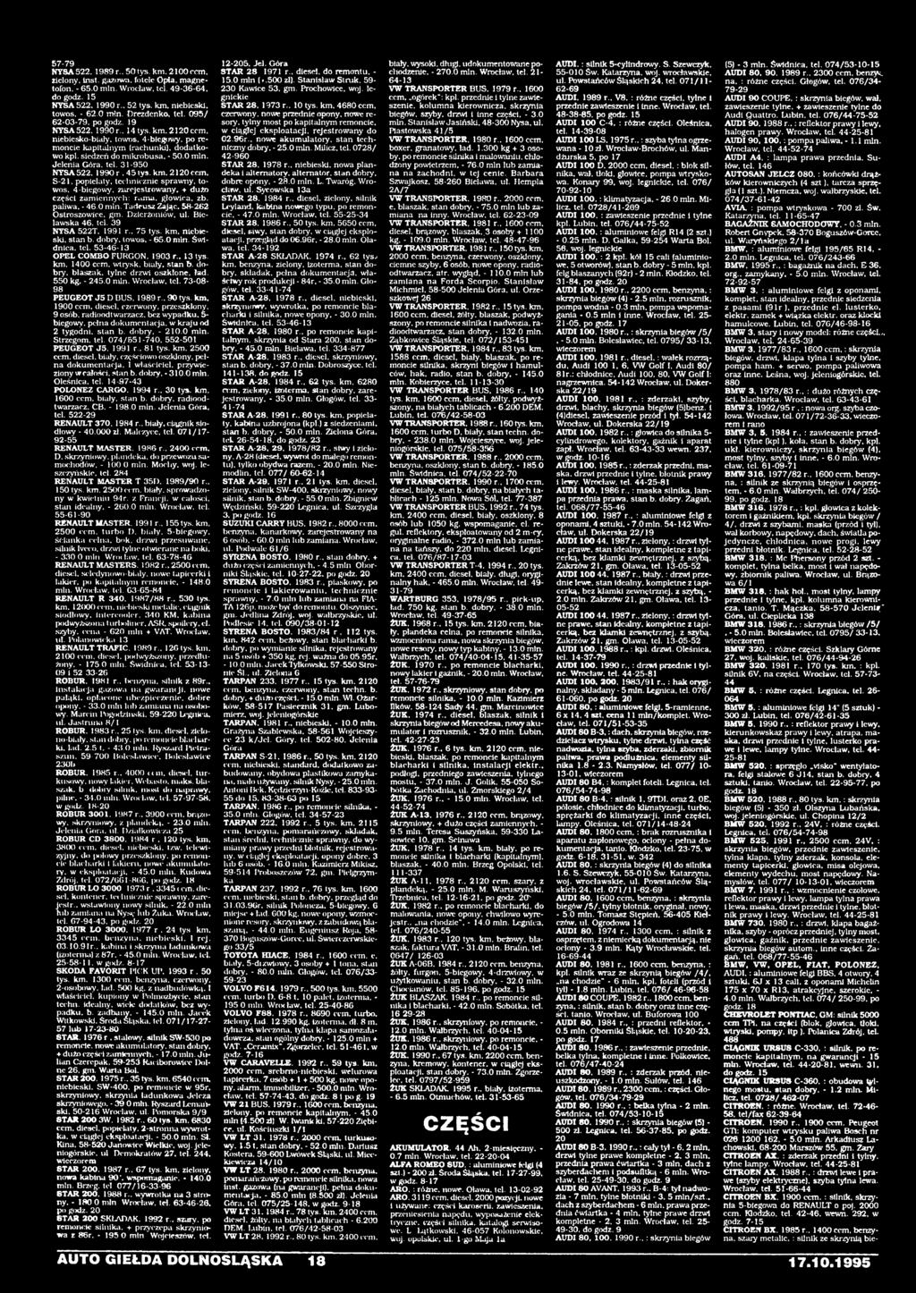 tel. 31-950 NYSA522. 1990 r, 45tys. km. 2120ccm. S-21, popielaty, technicznie sprawny, towos. 4-bicgowy. zarejestrowany. + duzo części zamiennych: rama, głowica, zb. paliwa. - 46.0 min. Tadeusz Zając.