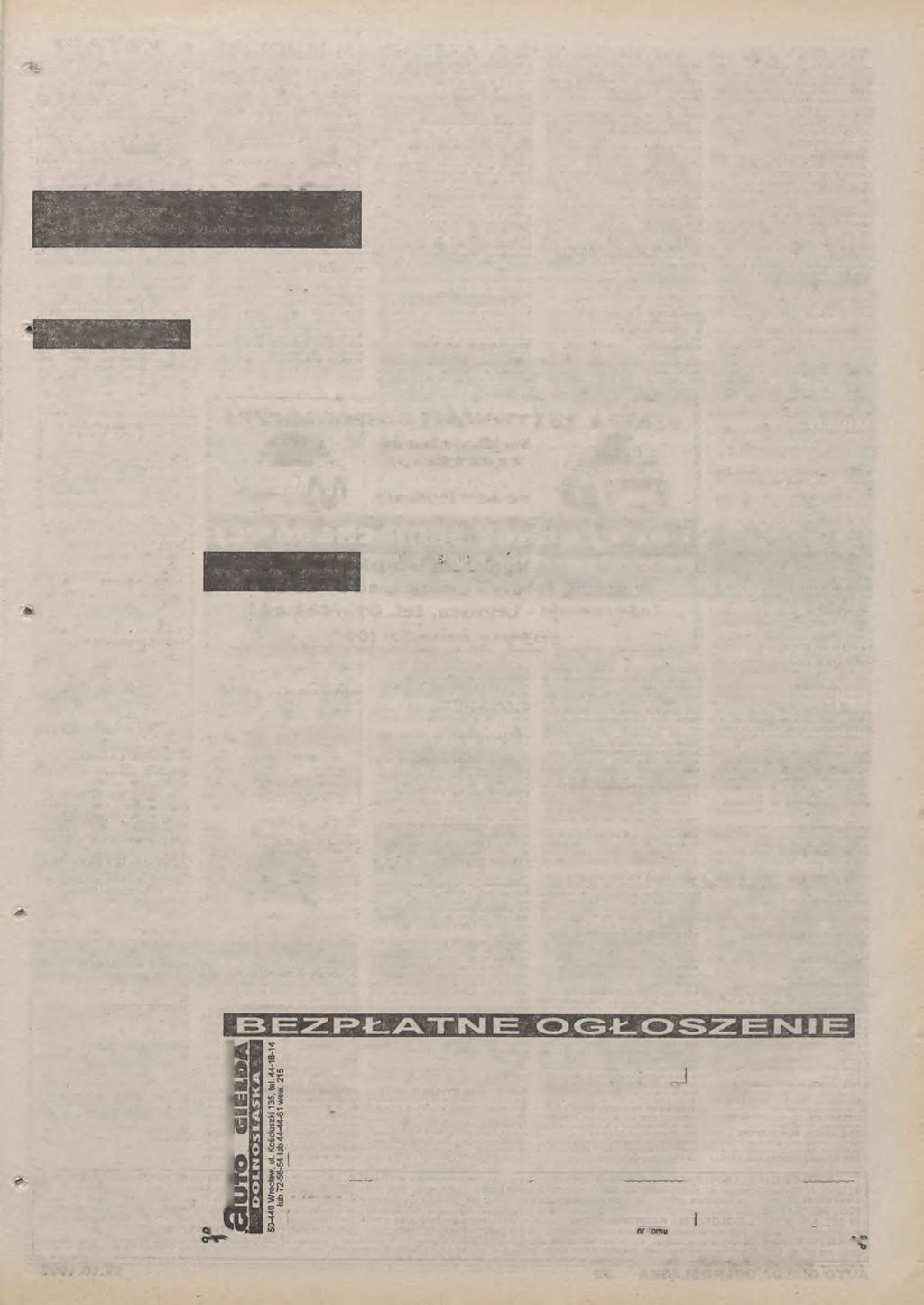 Z A M IE S Z C Z A M Y B E Z P Ł A TN E O G Ł O S Z E N IA osób prywatnych NA KUPONACH Z NASZEJ GAZETY Kupon prosimy przesłać na nasz adres pocztą lub składać w redakcji albo u naszych akwizytorów na