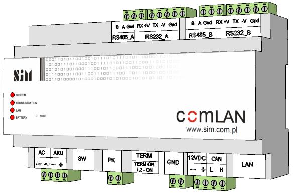 Katalog modułów STEROWNIKI COMLAN Urządzenie rejestrująco - sterujące Urządzenie rejestrująco sterujące Posiada interfejsy komunikacyjne: interfejsy RS-485-2 szt. interfejsy RS-232-2 szt.