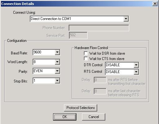 8 Ustaw wszystkie dane tak, jak pokazano na screenshot. 9 Kliknij polecenie Connect w menu Connection. 10 Wybierz numer portu, do którego jest podłączony komputer.