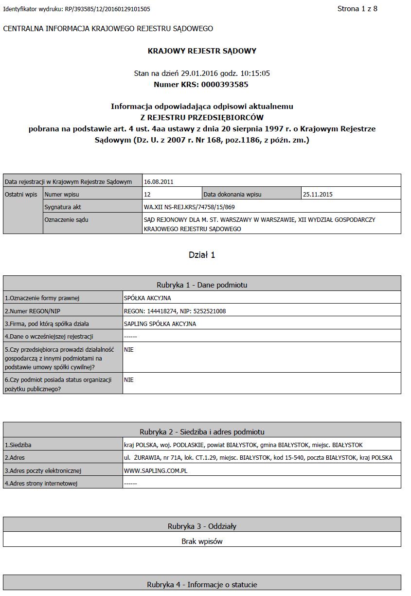 13. ZAŁĄCZNIKI 13.1. Odpis z