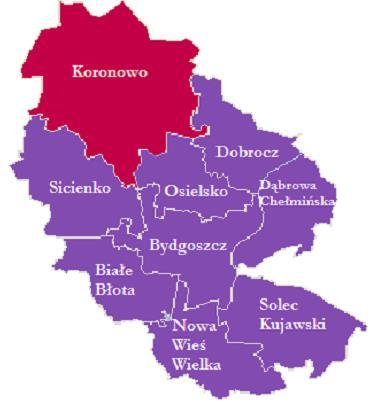 2. Uproszczona diagnoza Gminy Koronowo Położenie geograficzne i podział administracyjny Gmina Koronowo jest zlokalizowana w północno- zachodniej części województwa kujawskopomorskiego, w powiecie