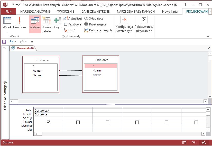 select Dostawca.* from Dostawca inner join Odbiorca on (Dostawca.Numer=Odbiorca.