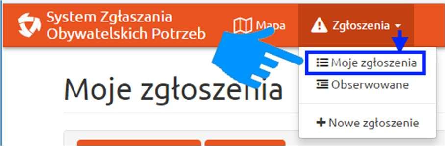 Rysunek 9 Menu zgłoszenia lista moje zgłoszenia Obserwowane zgłoszenia. Lista zgłoszeń które zostały oznaczone przez Ciebie jako obserwowane.