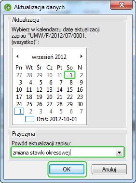 Rysunek 3 Aktualizacja danych Po wybraniu przycisku OK, pojawi się okno umowy cywilnoprawnej, na