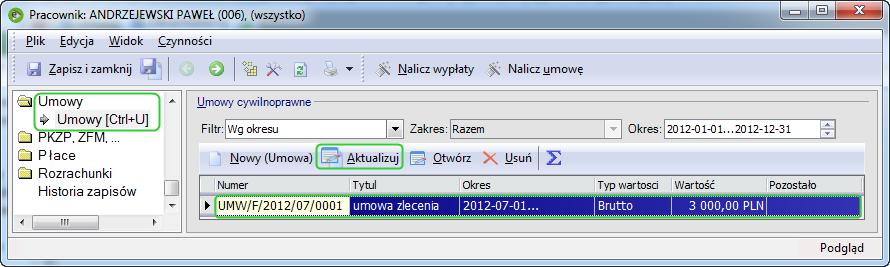 opisanego we wcześniejszym punkcie. Rysunek 5 Kadry Umowy - Aktualizuj 2.