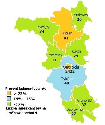 Analiza danych zastanych Liczba mieszkańców powiatu ostródzkiego wyniosła na koniec 2012 roku 107 178 osób, w tym nieco ponad połowę (50,7%) stanowiły kobiety.