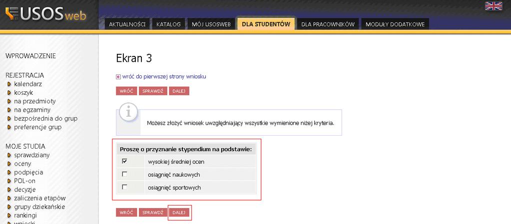 Ekran 4 Na tym ekranie system wskaże ranking, na podstawie którego