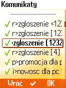 Aby wrócić do menu głównego wciśnij Wróć. Po liście komunikatów poruszaj się joystickiem (góra, dół).