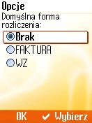 7. Opcje Jeśli chcesz ustawić domyślną formę rozliczenia z Unikuponem, musisz ją zaznaczyć przechodząc na nią joystickiem (góra, dół), wciskając następnie Wybierz lub