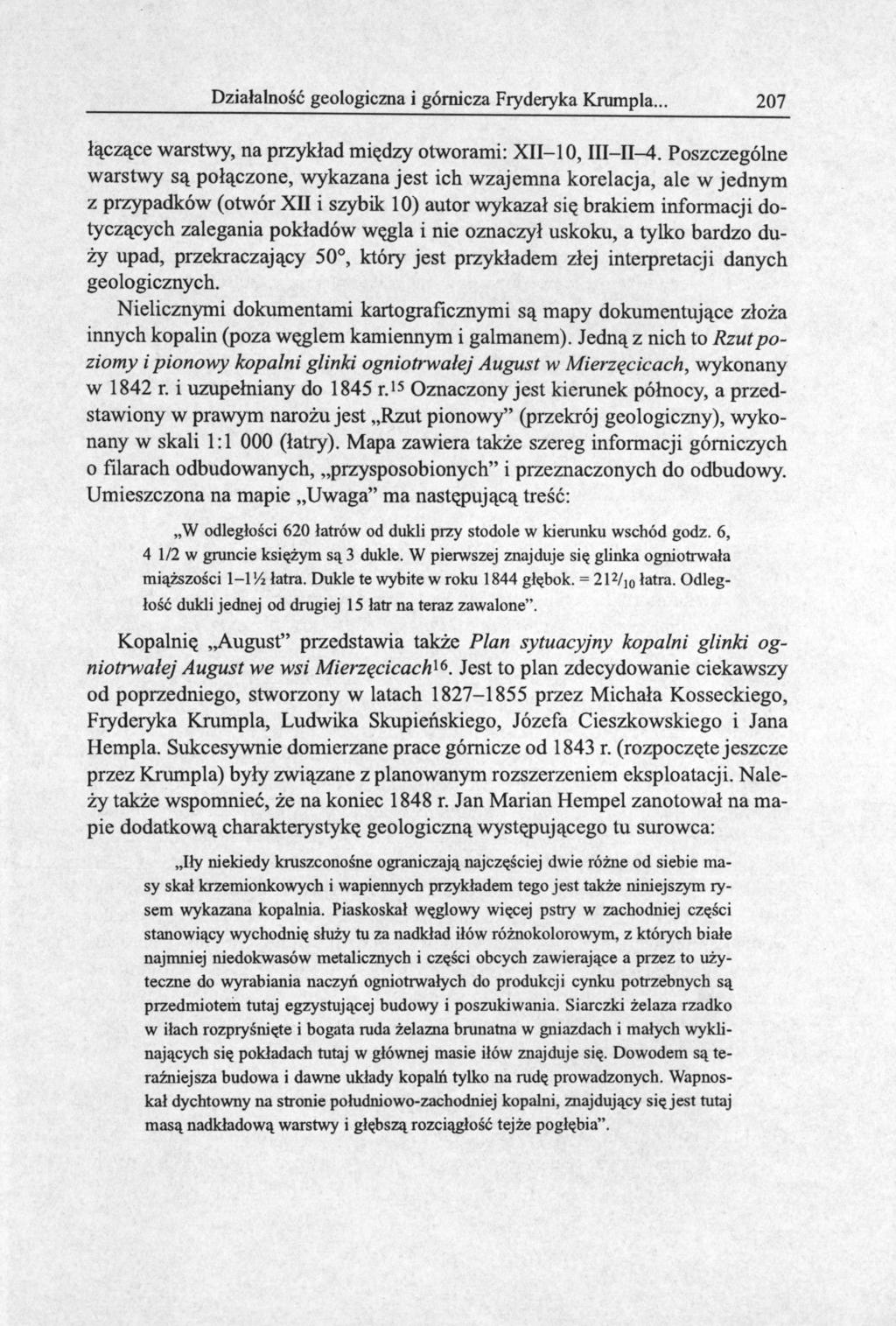 Działalność geologiczna i górnicza Fryderyka Krumpla.. 207 łączące warstwy, na przykład między otworami: XII-10, III-II-4.