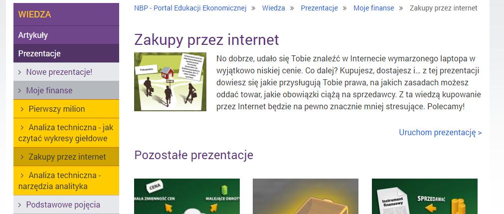 kategorię Moje finanse, a w tej kategorii Zakupy przez Internet.