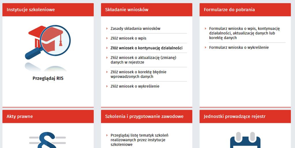 przycisku Przeglądaj RIS przechodzimy do wykazu instytucji szkoleniowych.