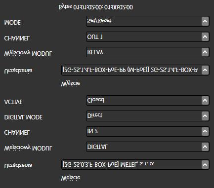 Cyfrowe wejścia i wyjścia Menedżer zdarzeń Wejścia i wyjścia cyfrowe umożliwiają przesyłanie dwustanowej informacji w trybach: CLOSE jeśli wejście jest włączone (zamknięte), zostanie wykonane