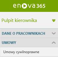 Pulpit Kierownik / Umowy W bloku Umowy kierownik może przeglądać informacje dotyczące umów cywilnoprawnych.