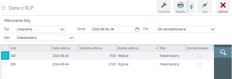 W aplikacji pulpit pracownika w gałęzi Czas pracy i nieobecności/oryginalne dane z RCP pracownik ma możliwość jedynie podglądnięcia swoich zaczytanych godzin wejścia i wyjścia z pracy.