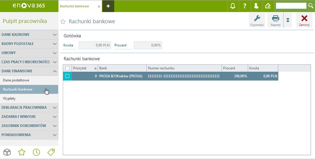 Dane finansowe / Rachunki bankowe Pulpit Pracownika / Dane finansowe / Wypłaty Formularz zawiera