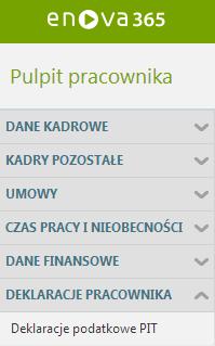 Pulpit Pracownika / Deklaracje podatkowe Sekcja deklaracje pracownika zawiera listę Deklaracje