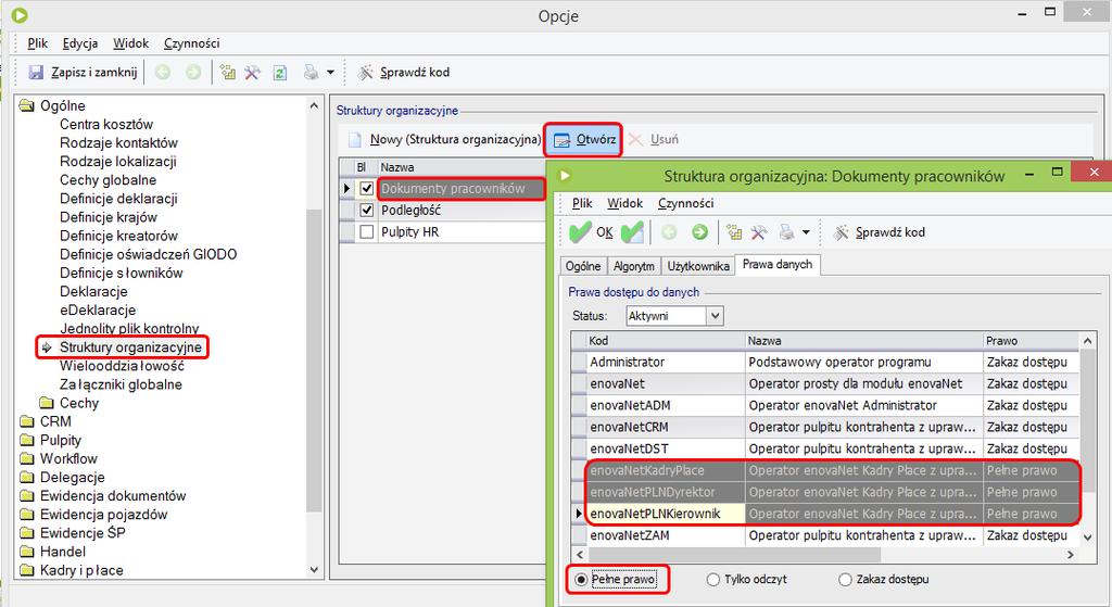 pracowników (Narzędzia/Opcje/Ogólne/Struktury organizacyjne);