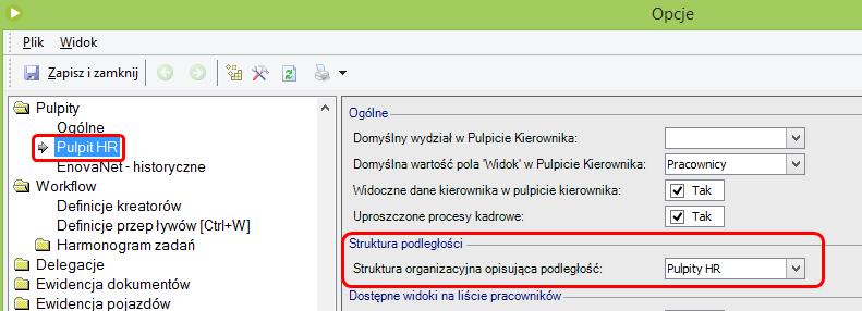 Definicje dokumentów dodatkowych stworzyć strukturę organizacyjną, według której będą działały wnioski w pulpicie pracownika i kierownika; Strukturę organizacyjną definiuje się w