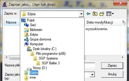 Zapisywanie programu Wybierzmy folder, w którym zapiszemy program. Rozwijamy list Zapisz w.