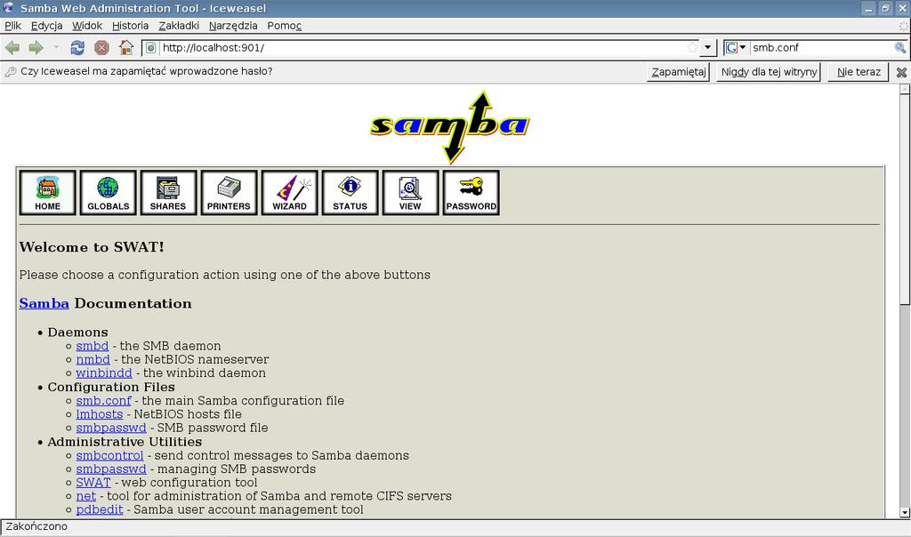Password zarządzanie hasłami serwera Samby, komputera zdalnego Wizard