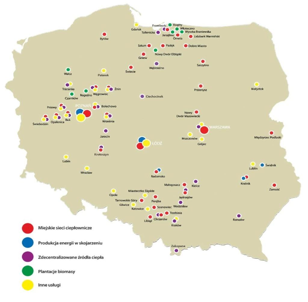 Dalkia w Polsce: 3 główne lokalizacje Poznań 1100 MWt 275 MWe 400 km sieci ciepłowniczej 370 000 mieszk.