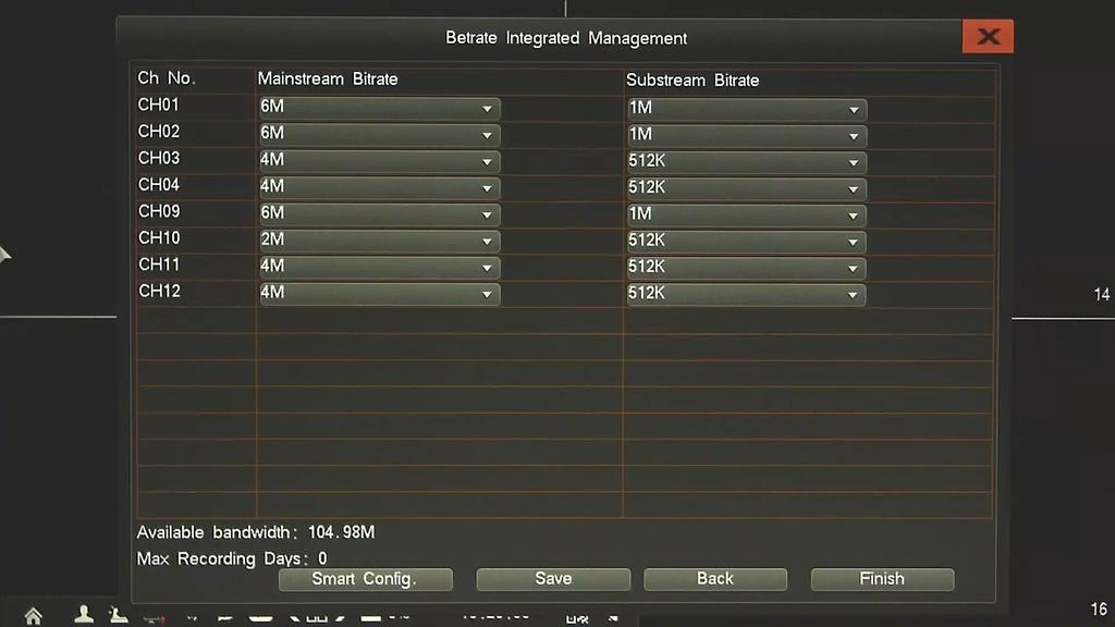 NVR-7308P8-H2, NVR-7316P8-H2, NVR-7524P8-H4, User s manual (Short) ver.1.0 NVR OPERATING VI. Bitrate Integrated Management: menu allows to modify mainstream and substream values.