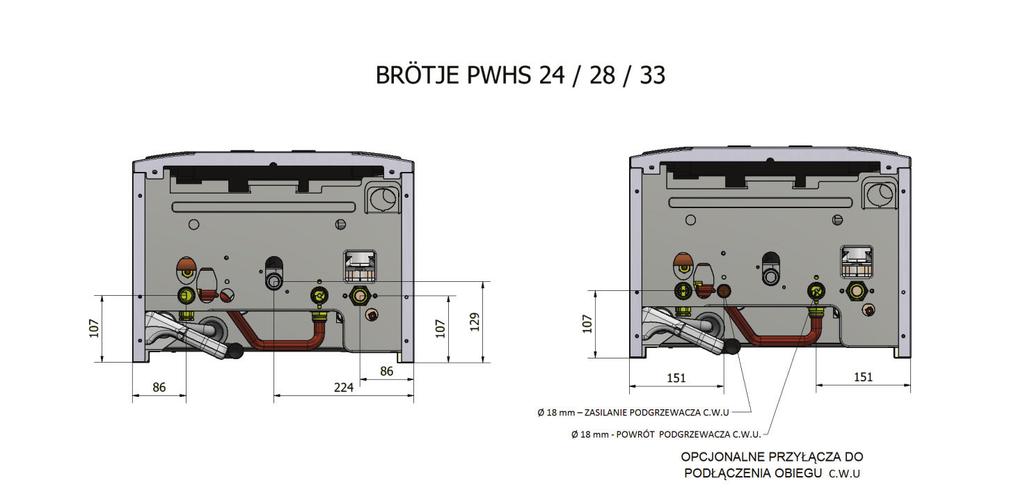 PWHS Wymiary i przyłącza kotła PWHS Wyposażenie regulacyjne Opis Nr zamów.