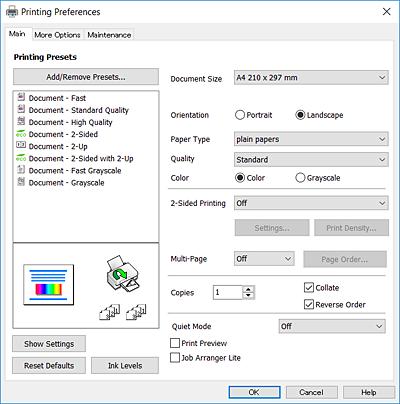 Drukowanie Drukowanie Drukowanie z komputera Podstawy korzystania z drukarki system Windows Wyjaśnienie poszczególnych elementów ustawień można znaleźć w pomocy online.