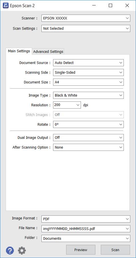 Skanowanie Te elementy mogą nie być dostępne w zależności od innych ustawień, które zostały skonfigurowane. 5. Skonfiguruj ustawienia zapisywania plików. Format obrazu: wybierz format zapisu z listy.