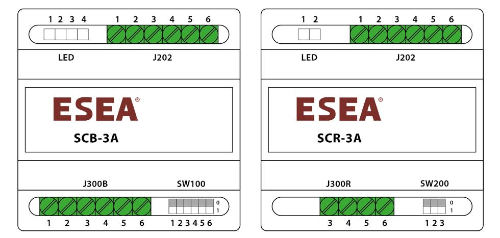 3. Instalacja 3.1. Podłączenie obwodu elektrycznego 3.1.1. Rozmieszczenie konektorów ściemniacza Rys. 2. Rozmieszczenie konektorów ściemniaczy: a) bazowego SCB-3A, b) rozszerzenia SCR-3A.
