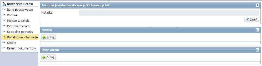 Ewidencja uczniów W sekcji Notatki można wprowadzać wiele notatek dotyczących ucznia.