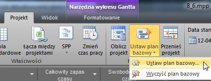 Projekt > Ustaw plan bazowy Sugerowany jest