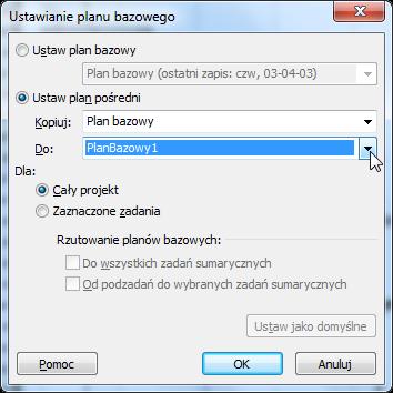 Aby skopiować plan bazowy należy skorzystać z Ustaw plan