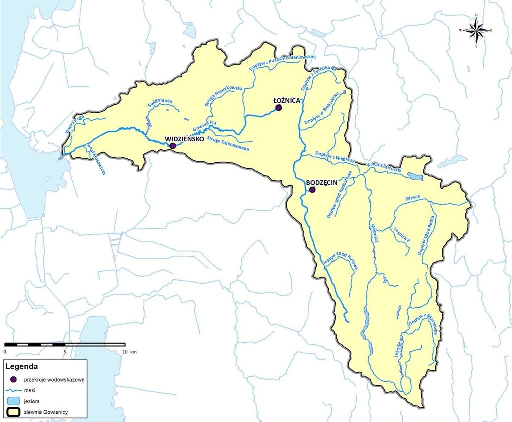 1) Widzieńsko na rzece Gowienicy (km 11,0), 2) Łożnica na rzece Gowienicy (km 24,6), 3) Bodzęcin na rzece Stepnicy (km 0,7).