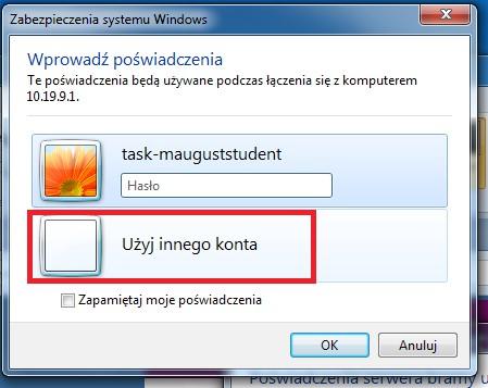 Dwuetapowe Podłączanie Do Maszyny Wirtualnej c.d. Komputer powinien po chwili spytać kolejny raz o login/hasło: Wprowadź poświadczenia.