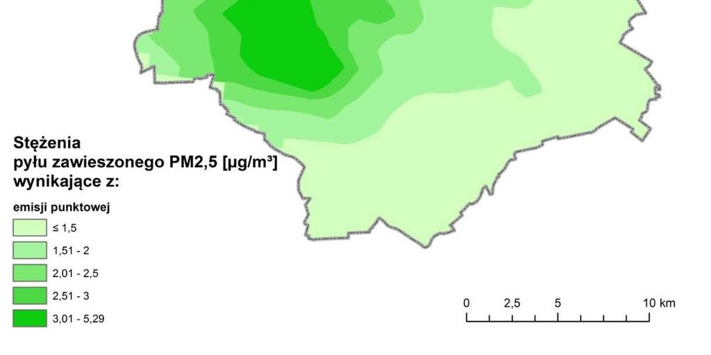 Rysunek 3 Rozkład stężeń pyłu zawieszonego PM2,5 o okresie uśredniania wyników rok