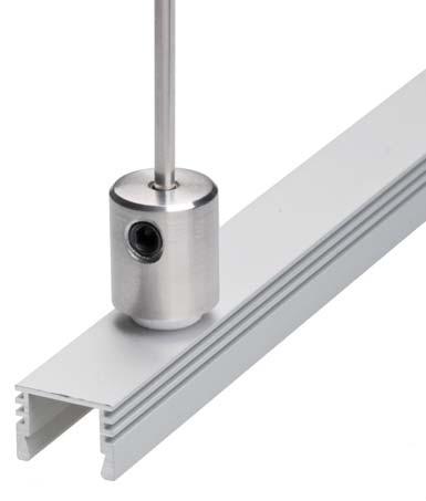 Fasteners are mounted directly to the profile with a countersunk screw. DE Die Befestigung wird verwendet für die Aufhängung von langen Leuchten und um Unebenheiten auszugleichen.