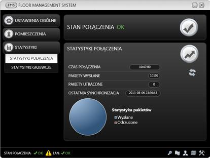 9.13. STATYSTYKI POŁĄCZENIA Oprogramowanie Floor Management System umożliwia podgląd statystyk połączenia pomiędzy komputerem a modułem głównym w czasie rzeczywistym. 1.