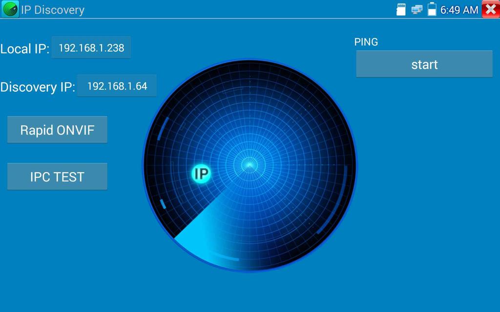 Tester może automatycznie zmodyfikować swój adres IP do takiej samej podsieci adresów zgodnej z adresami skanowanych kamer IP. Wykryty adres IP: Adres IP urządzenia podłączonego do testera.