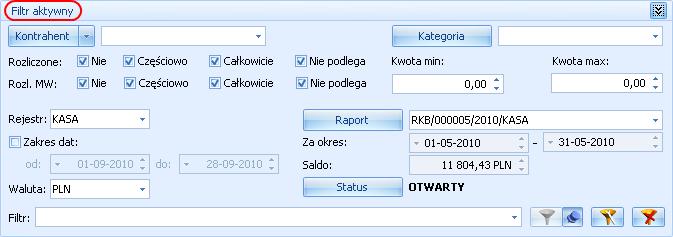 Przy pierwszym otwarciu widoczny jest tylko filtr prosty oraz kilka podstawowych pól do filtrowania listy, które w istotny sposób wpływają na zawartość listy.